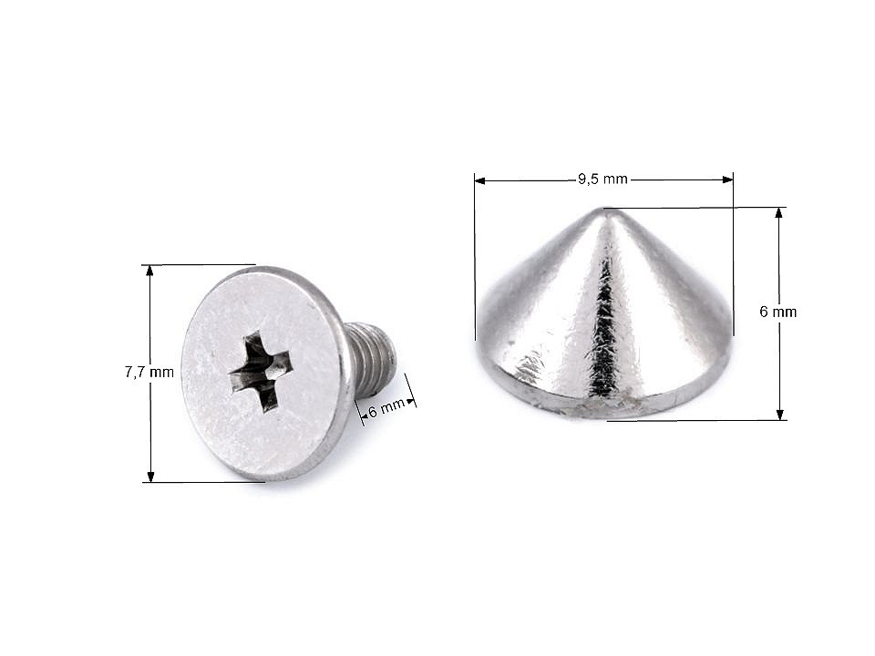 Kovové nožičky na kabelku 9,5 mm, ozdobný šroub hrot, nikl černý