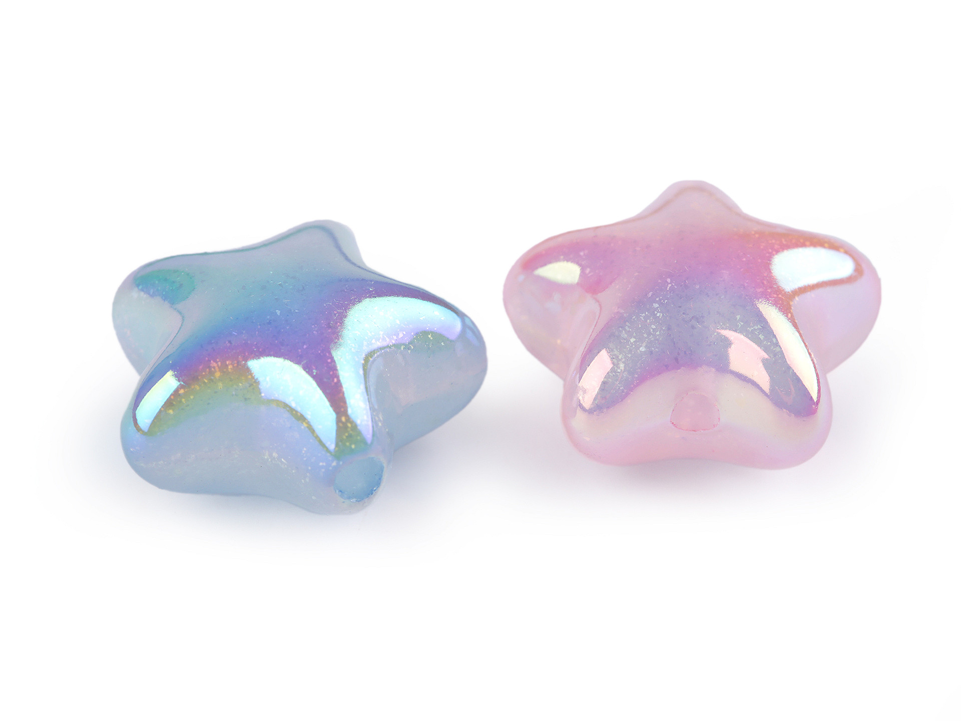 Plastové korálky s AB efektem hvězda 23 mm - mix, 5 ks 