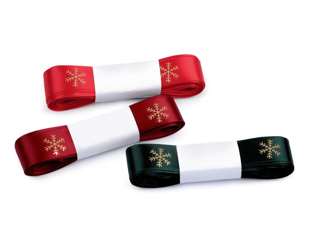 Vánoční saténová stuha vločky šíře 20 mm, 5 m
