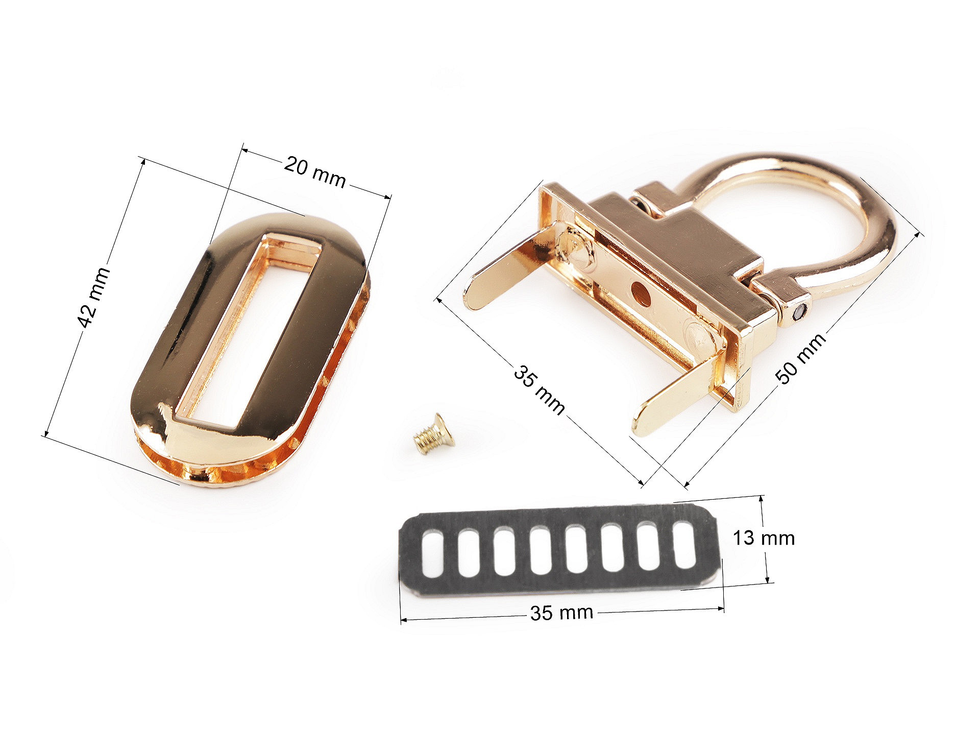 Sada zapínání na kabelku - 20 x 42 mm, nikl 