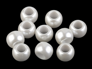 Plastové perly s velkým průvlekem 11x15 mm, 10 ks, bílá perleť č. 1