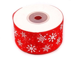 Stuha vločky šíře 40 mm, červená - 22,5 m