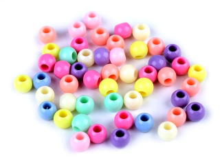 Plastové korálky s velkým průvlekem 8x10 mm, cca 50 ks, mix pastelových barev