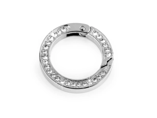 Karabina kulatá s broušenými kaminky průměr 24 mm nikl crystal 